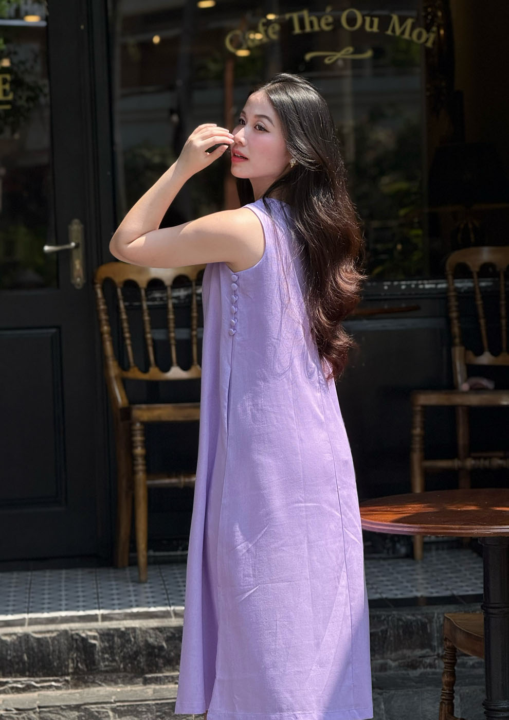 Đầm Sát Nách Linen Bột dáng chữ A phối nút bọc - chất Linen thoáng khí, thấm hút cao - Hình ảnh 9