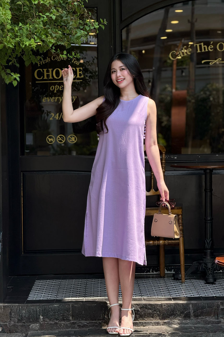 Đầm Sát Nách Linen Bột dáng chữ A phối nút bọc - chất Linen thoáng khí, thấm hút cao - Hình ảnh 10