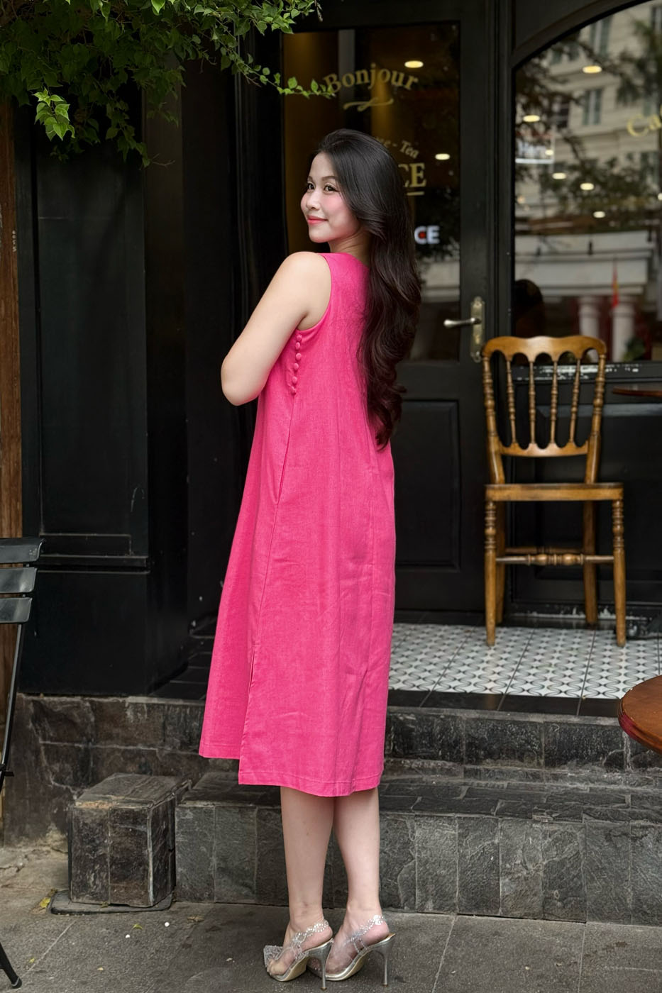 Đầm Sát Nách Linen Bột dáng chữ A phối nút bọc - chất Linen thoáng khí, thấm hút cao - Hình ảnh 12