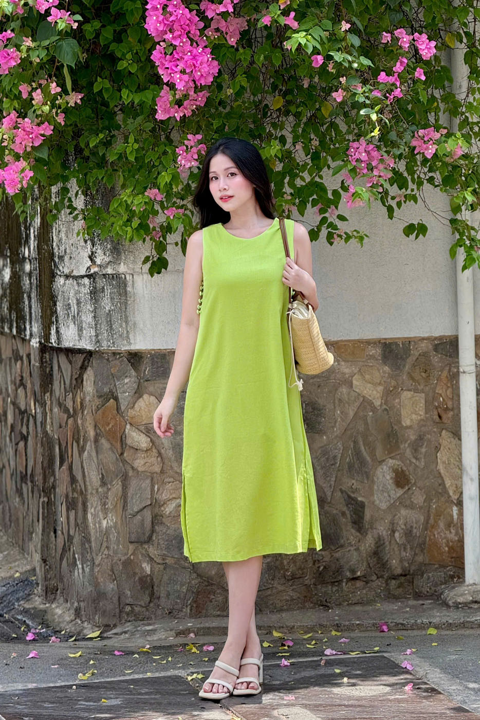 Đầm Sát Nách Linen Bột dáng chữ A phối nút bọc - chất Linen thoáng khí, thấm hút cao - Hình ảnh 14