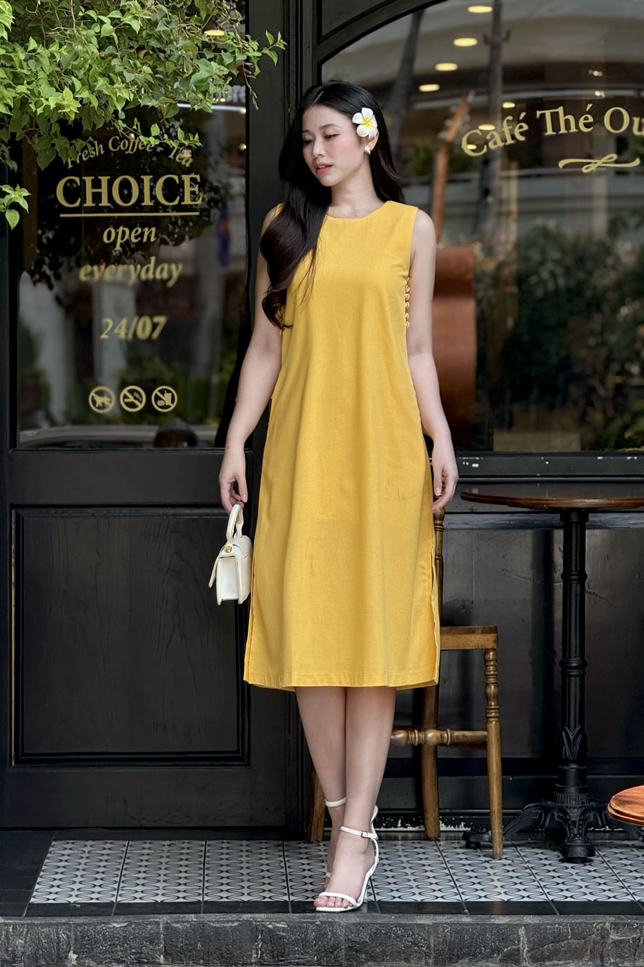 Đầm Sát Nách Linen Bột dáng chữ A phối nút bọc - chất Linen thoáng khí, thấm hút cao - Hình ảnh 8