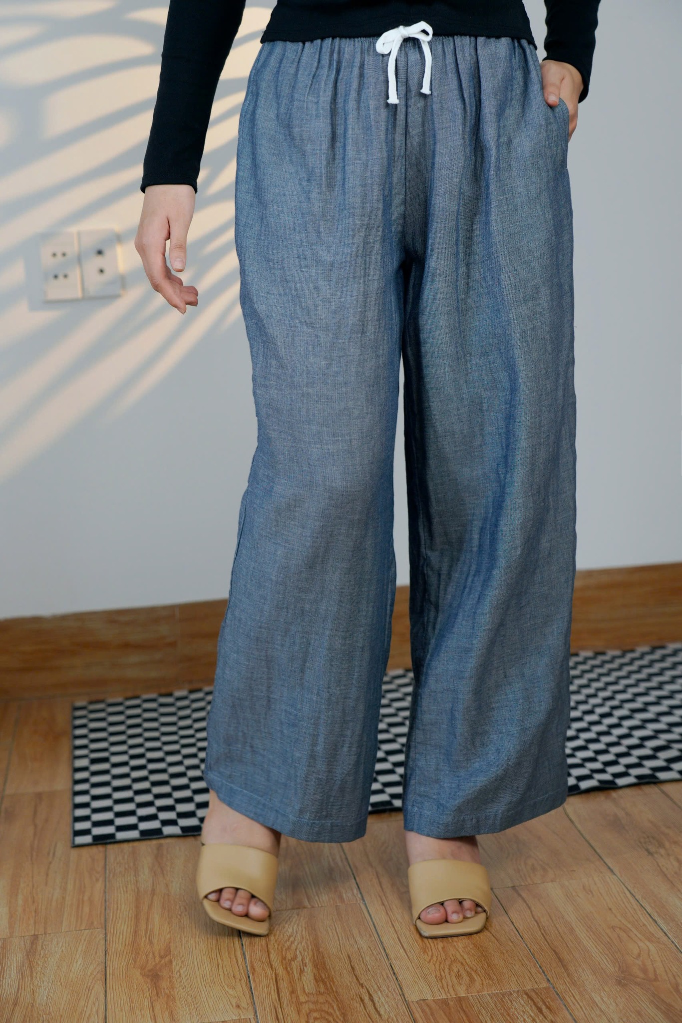 Quần Ống suông Lưng Thun Daily Linen Jean phối sợi tre, đã Wash mềm