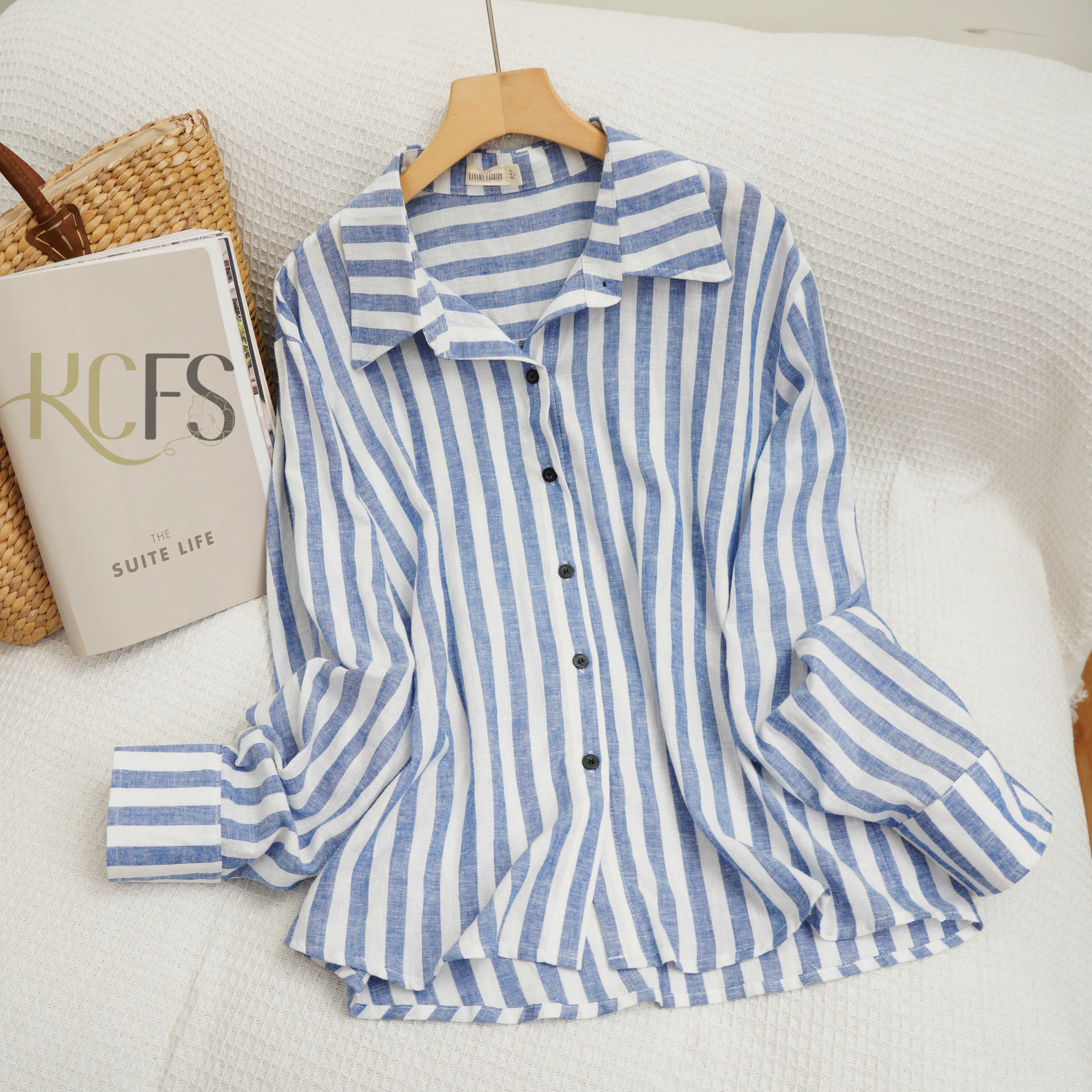 Áo Sơ Mi Linen Bột sọc tay dài - Chất linen đã Wash mềm - Dài 61cm, thoáng khí, thấm hút tốt